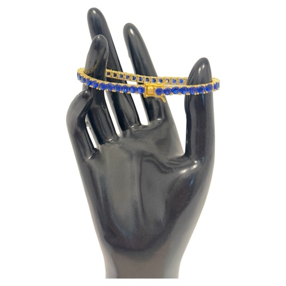 Freida Rothman Midnight Tri-Tone Twilight 14K Matte Gold Tennis Bracelet Blue - Picture 10 of 13